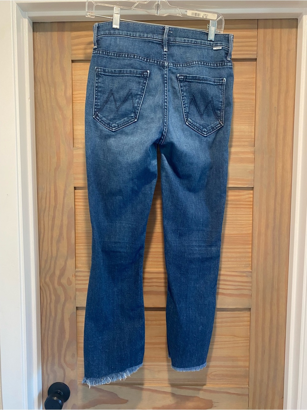 MOTHER cropped ankle jeans in medium blue with frayed hem